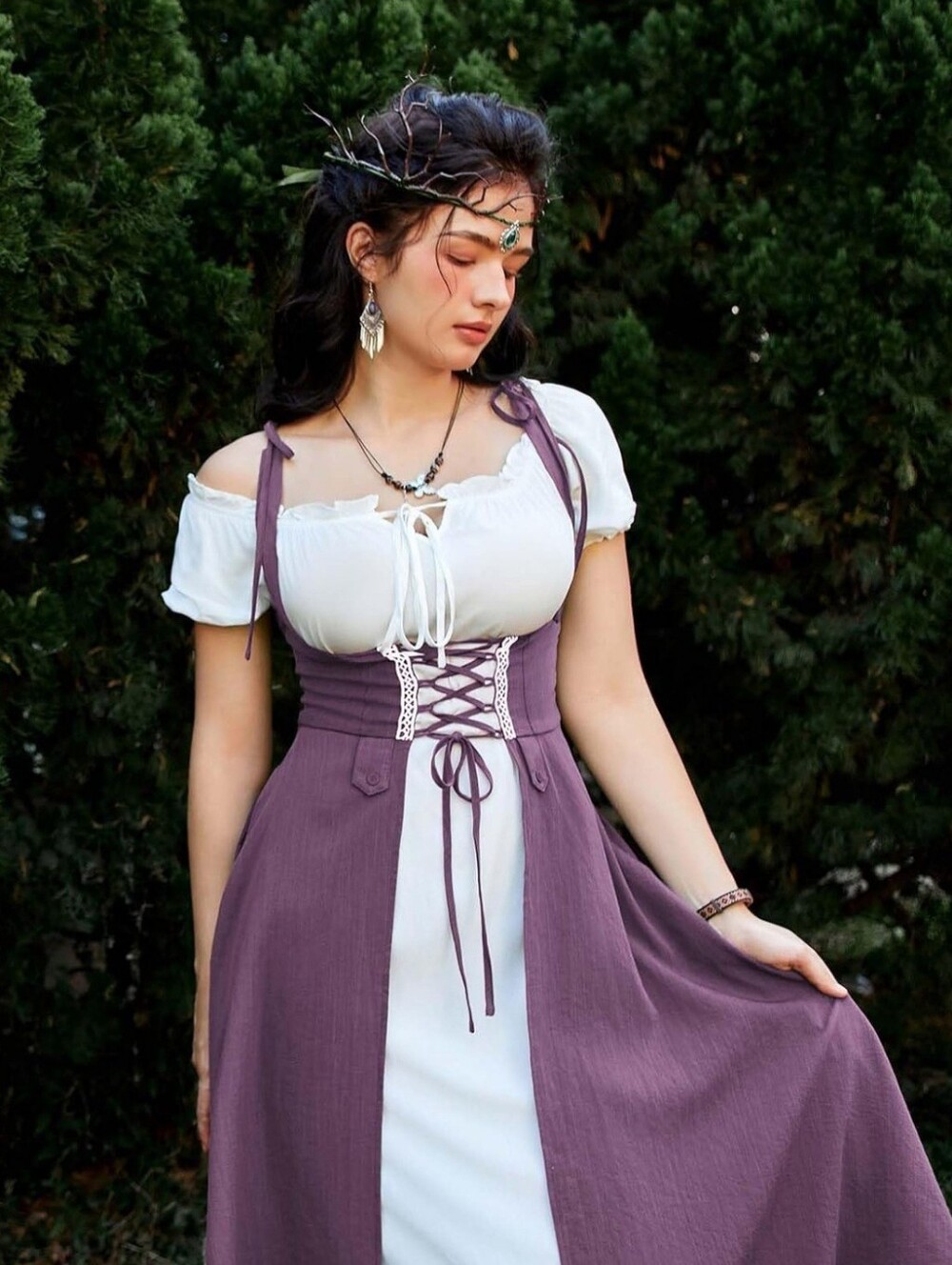 Lace Up Maxi Dress L/XL Cottagecore Medieval Fairycore